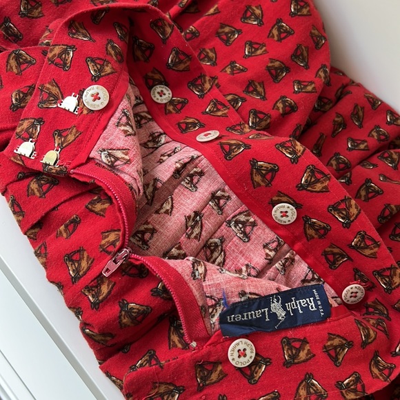 Vintage 80’s Ralph Lauren Blue Label Equestrian Flannel Midi Skirt Red Sz 6 - Picture 8 of 12